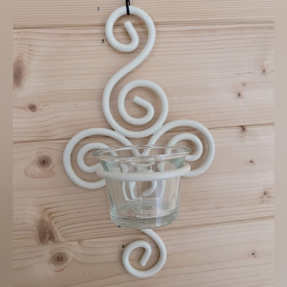 Wall Sconces Wrought Iron Ivory Beige Set of 2 with Glass Tea Light Holder - Picture 5 of 8